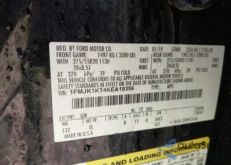 2019 Ford Expedition Max Limited из США, поврежденный, VIN 1FMJK1KT4KEA19356